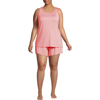 Lands' End Cooling 3 Piece Pajama Set In Pop Orange Floral Vine