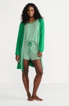 Lands' End Cooling 3 Piece Pajama Set In Vibrant Clover Mini Stripe