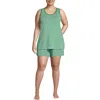 Lands' End Cooling 3 Piece Pajama Set In Vibrant Clover Mini Stripe