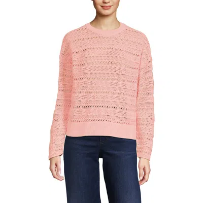 Lands' End Cotton Blend Pointelle Crew Neck Sweater In Pink