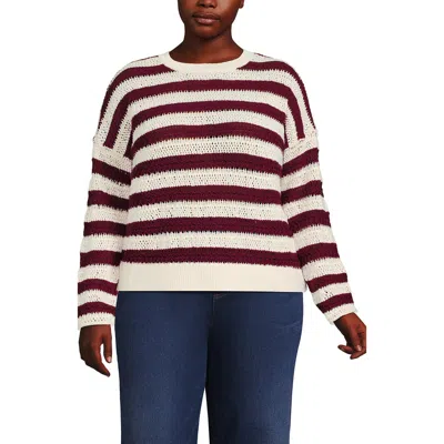 LANDS' END LANDS' END PLUS SIZE COTTON BLEND POINTELLE CREW NECK SWEATER