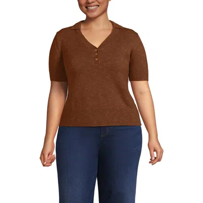 Lands' End Cotton Blend Short Sleeve Polo Sweater In Brown