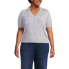Lands' End Plus Size Cotton Blend Short Sleeve Polo Sweater In Gray
