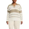 Lands' End Cotton Boucle Johnny Collar Textured Sweater In Ivory/champagne Stripe