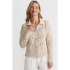Lands' End Cotton Boucle Johnny Collar Textured Sweater In Oatmeal