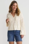 Lands' End Cotton Boucle Pointelle Notch Neck Sweater