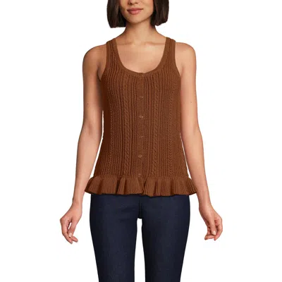 LANDS' END LANDS' END COTTON BOUCLE RUFFLE HEM SLEEVELESS SWEATER