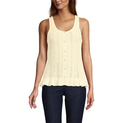 Lands' End Cotton Boucle Ruffle Hem Sleeveless Sweater In White