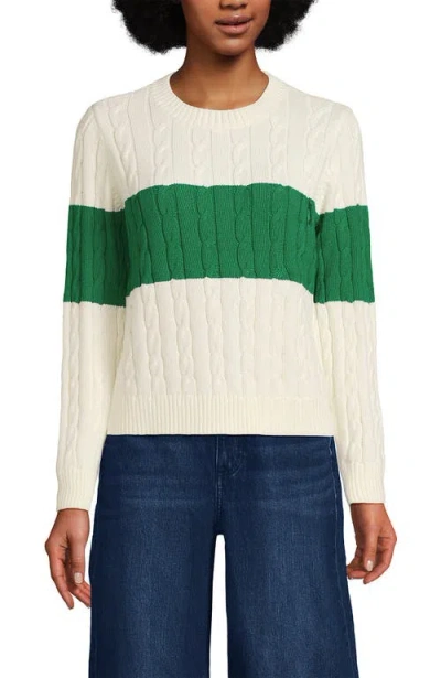 Lands' End Cotton Cable Drifter Crewneck Sweater In Multi