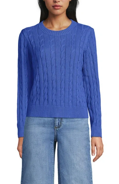 Lands' End Cotton Cable Drifter Crewneck Sweater In Blue