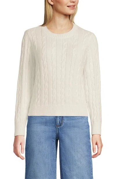 Lands' End Cotton Cable Drifter Crewneck Sweater In Neutral