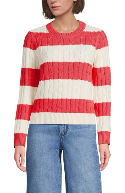 Lands' End Cotton Cable Drifter Crewneck Sweater In Red