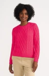 Lands' End Cotton Drifter Crew Cable Pullover Sweater In Berry Rouge