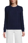 Lands' End Cotton Drifter Crew Cable Pullover Sweater In Deep Sea Navy