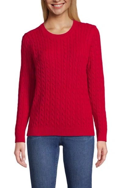Lands' End Cotton Drifter Crew Cable Pullover Sweater In Heritage Red