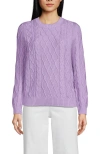 Lands' End Cotton Drifter Crew Cable Pullover Sweater In Lilac Petal