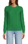 Lands' End Cotton Drifter Crew Cable Pullover Sweater In Vibrant Clover