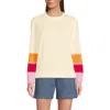 Lands' End Cotton Drifter Crew Neck Sweater In Fresh Ivory Stripe