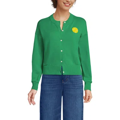 Lands' End Cotton Embellished Cardigan Sweater In Green