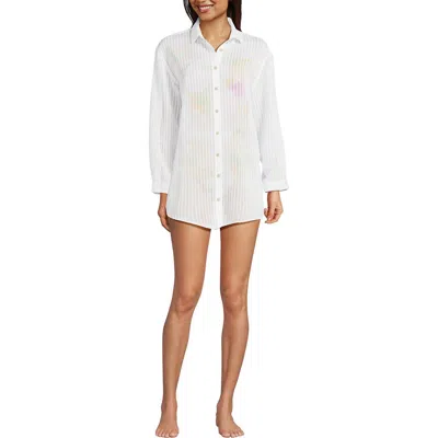 Lands' End Cotton Gauze Button Down Swim Cover-up Shirt Dress In White