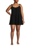 Lands' End Cotton Gauze Metallic Tiered Mini Cover-up Dress In Black