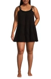 Lands' End Cotton Gauze Metallic Tiered Mini Cover-up Dress In Black