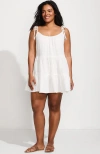Lands' End Cotton Gauze Metallic Tiered Mini Cover-up Dress In White