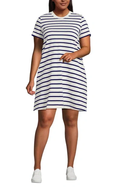 Lands' End Cotton Jersey Crew Neck T Shirt Dress In White