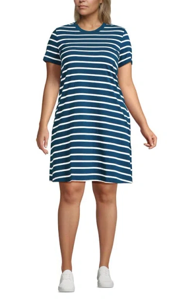 Lands' End Cotton Jersey Crew Neck T Shirt Dress In Blue