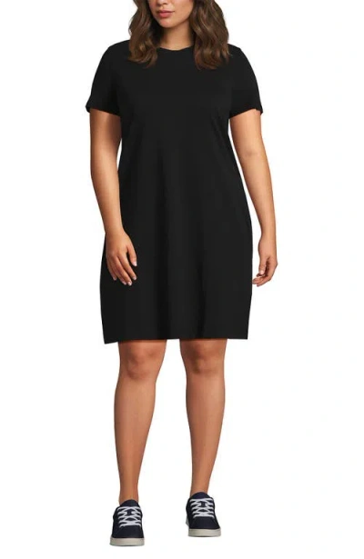 Lands' End Cotton Jersey Crew Neck T Shirt Dress In Black