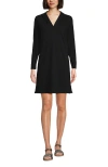 Lands' End Cotton Jersey Long Sleeve Hooded Swim Cover-up Dress In Black