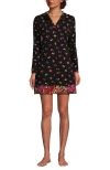 Lands' End Cotton Jersey Long Sleeve Hooded Swim Cover-up Dress In Black Meadow Floral Border