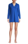 Lands' End Cotton Jersey Long Sleeve Hooded Swim Cover-up Dress In Blue