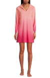Lands' End Cotton Jersey Long Sleeve Hooded Swim Cover-up Dress In Coral Rose Ombre