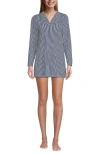 Lands' End Cotton Jersey Long Sleeve Hooded Swim Cover-up Dress In Deep Sea Navy Mini Stripe