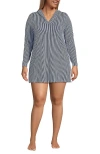 Lands' End Cotton Jersey Long Sleeve Hooded Swim Cover-up Dress In Deep Sea Navy Mini Stripe