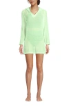 Lands' End Cotton Jersey Long Sleeve Hooded Swim Cover-up Dress In Icy Mint Green