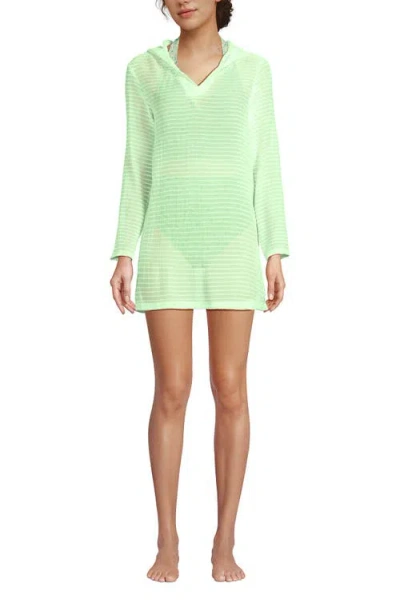 Lands' End Cotton Jersey Long Sleeve Hooded Swim Cover-up Dress In Icy Mint Green