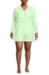 Lands' End Cotton Jersey Long Sleeve Hooded Swim Cover-up Dress In Icy Mint Green