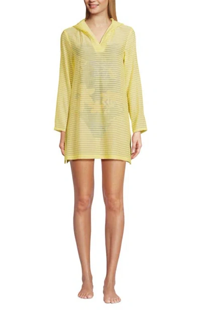 Lands' End Cotton Jersey Long Sleeve Hooded Swim Cover-up Dress In Pale Sunbeam Yellow