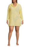 Lands' End Cotton Jersey Long Sleeve Hooded Swim Cover-up Dress In Pale Sunbeam Yellow