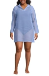 Lands' End Cotton Jersey Long Sleeve Hooded Swim Cover-up Dress In Soft Cloud Blue