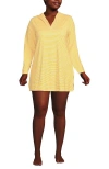 Lands' End Cotton Jersey Long Sleeve Hooded Swim Cover-up Dress In Sweet Mango Mini Stripe