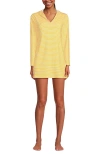Lands' End Cotton Jersey Long Sleeve Hooded Swim Cover-up Dress In Sweet Mango Mini Stripe