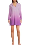 Lands' End Cotton Jersey Long Sleeve Hooded Swim Cover-up Dress In Vivid Violet Ombre