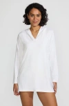 Lands' End Cotton Jersey Long Sleeve Hooded Swim Cover-up Dress In White