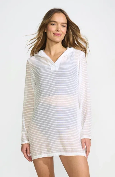 Lands' End Cotton Jersey Long Sleeve Hooded Swim Cover-up Dress In White/white