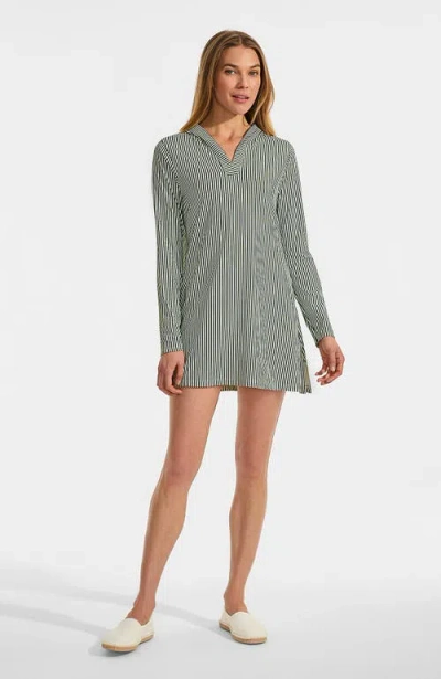 Lands' End Cotton Jersey Long Sleeve Hooded Swim Cover-up Dress In Green