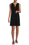 Lands' End Cotton Jersey Notch Neck Dress With Soutache In Black