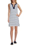 Lands' End Cotton Jersey Notch Neck Dress With Soutache In Navy/white Breton Stripe